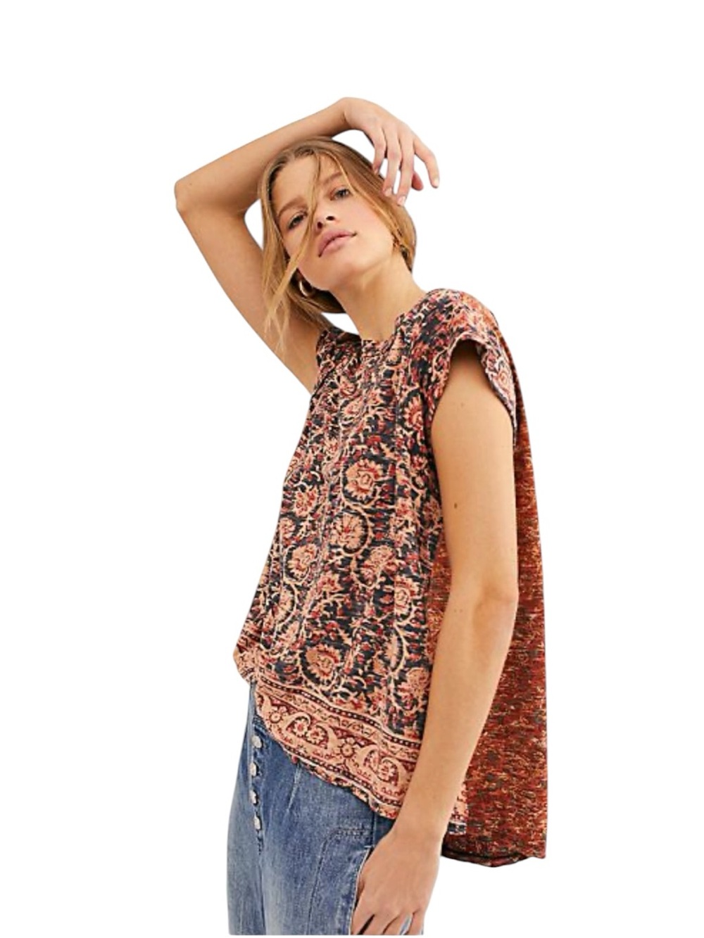 Free People High Tide Rust and Black Paisley Sleeveless Tank NWT Size M